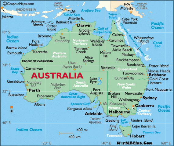 Nước Úc có diện tích rất rộng lớn và trải dài ở Châu Úc