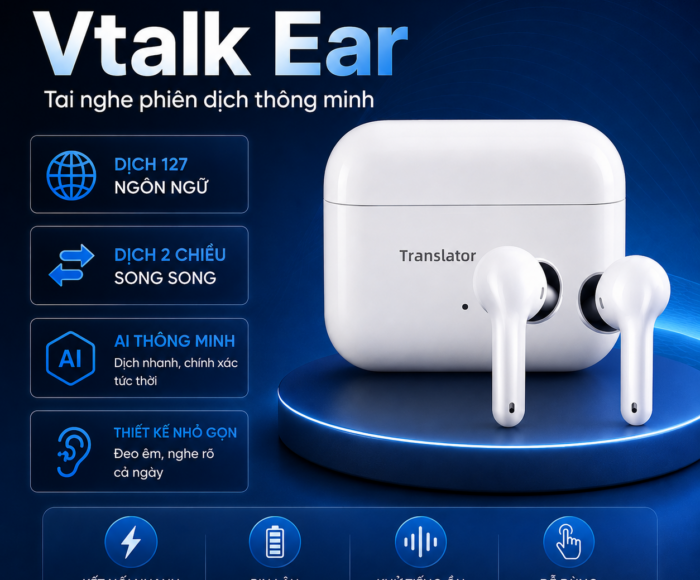 Tai Nghe Phiên Dịch Vtalk Ear – Tai Nghe Phiên Dịch Mang Thương Hiệu Việt Nam, Hỗ Trợ 127 Ngôn Ngữ