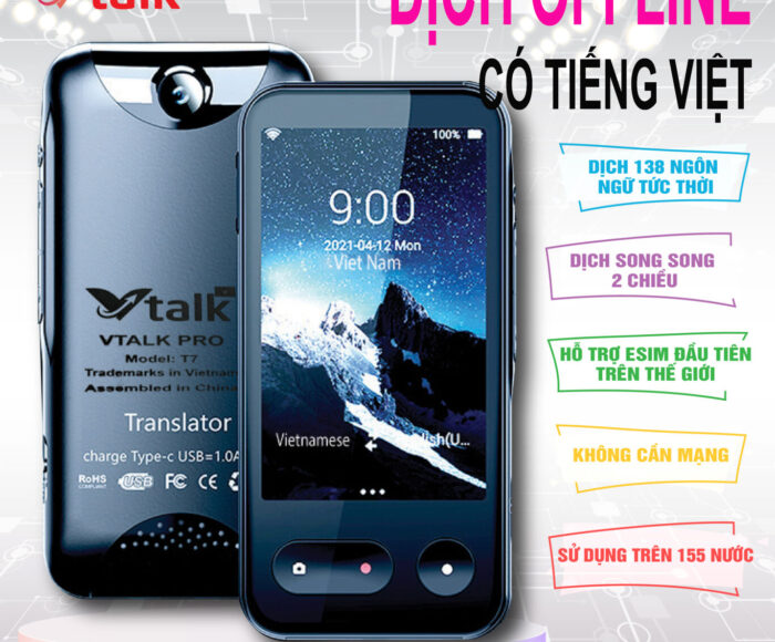 Máy Phiên Dịch VTalk Pro+ 2024 (Bản Nâng Cấp Có Offline Tiếng Việt) – Máy Phiên Dịch Mang Thương Hiệu Việt Nam